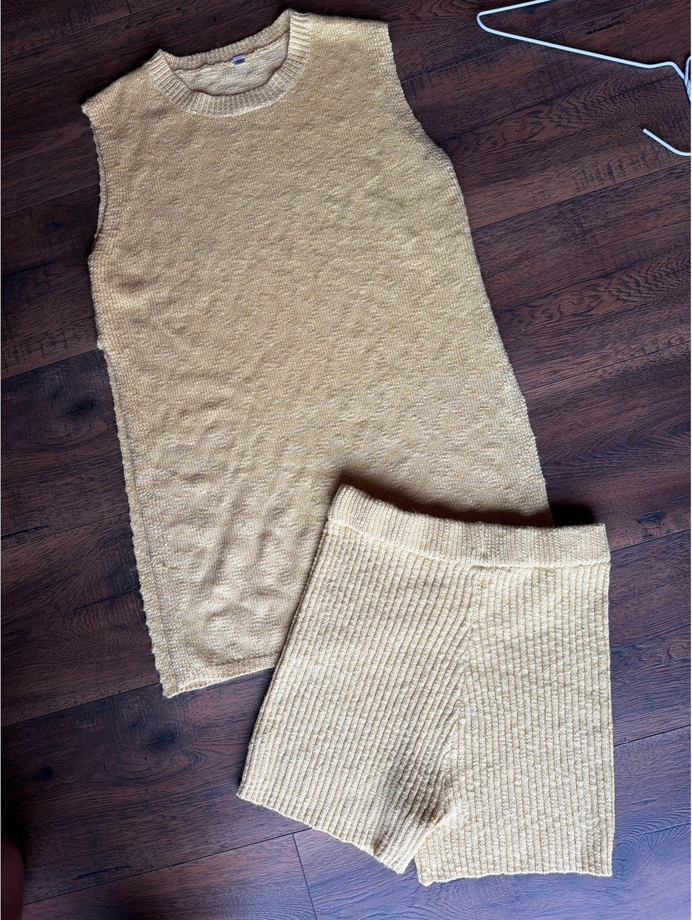 Cozy Knit Sleeveless Tunic and Shorts Set in Beige